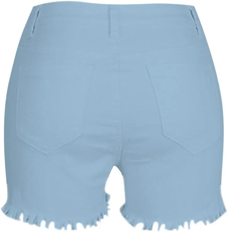 Miyaomn Women's High Waisted Button-Fly Denim Shorts Casual Summer Skinny Stretchy Frayed Raw Hem Cut Off Ripped Jean Shorts