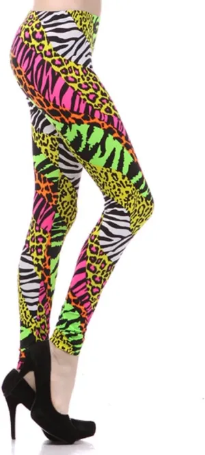 Multi Color Animal Print Bright Leggings 1980s Pants Zebra Cheetah Costume