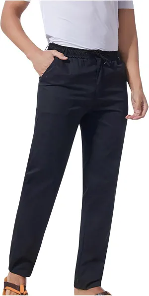 NATHGAM Straight Leg Pants for Men Elastic Waist Drawstring Trousers Lightweight Comfy Slim Fit Work Office Pants with Pocket