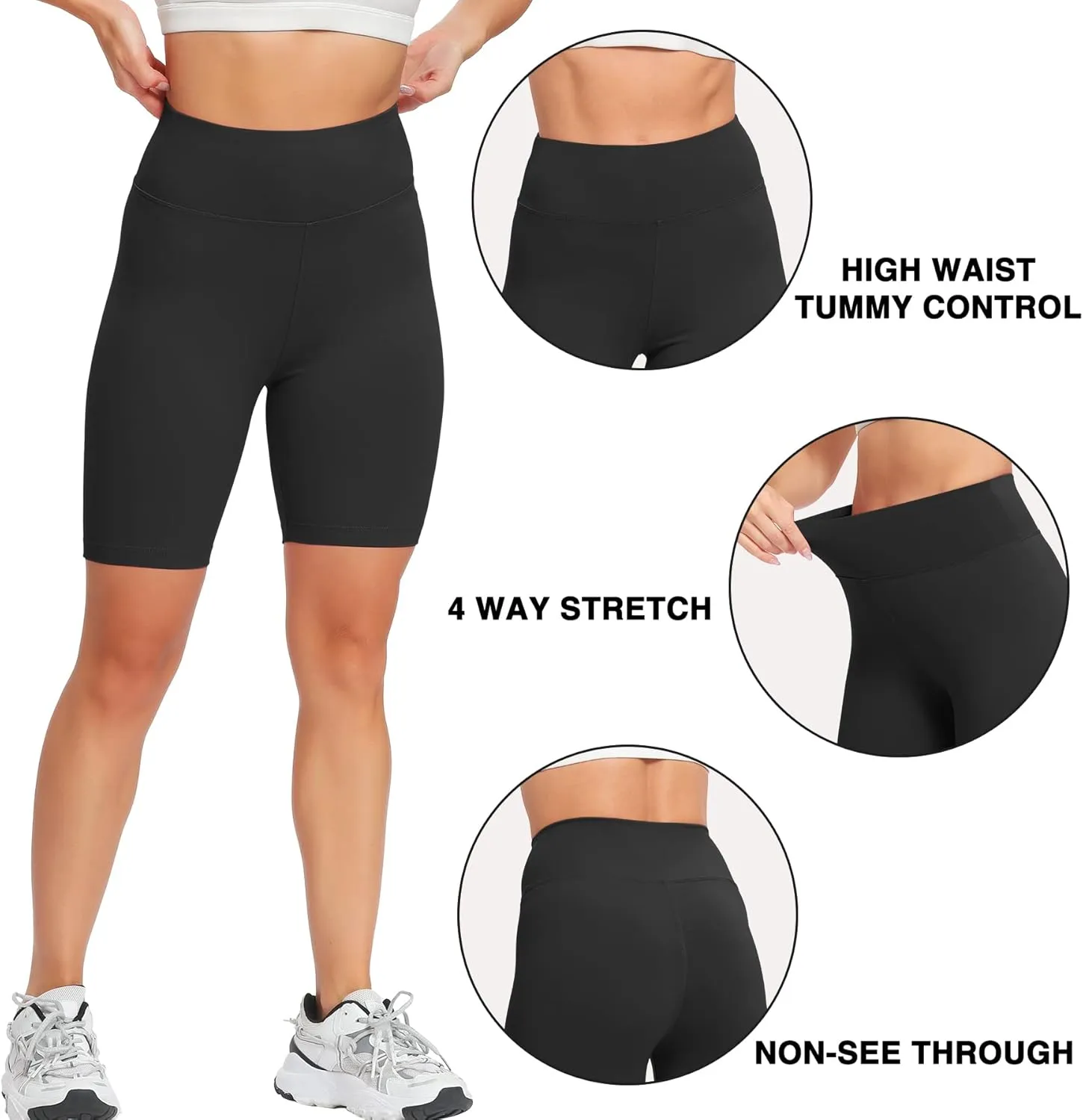 Natural Feelings Buttercloud 4 Pack Biker Shorts for Women-8" High Waist Tummy Control Workout Shorts Athletic Gym Yoga Pants