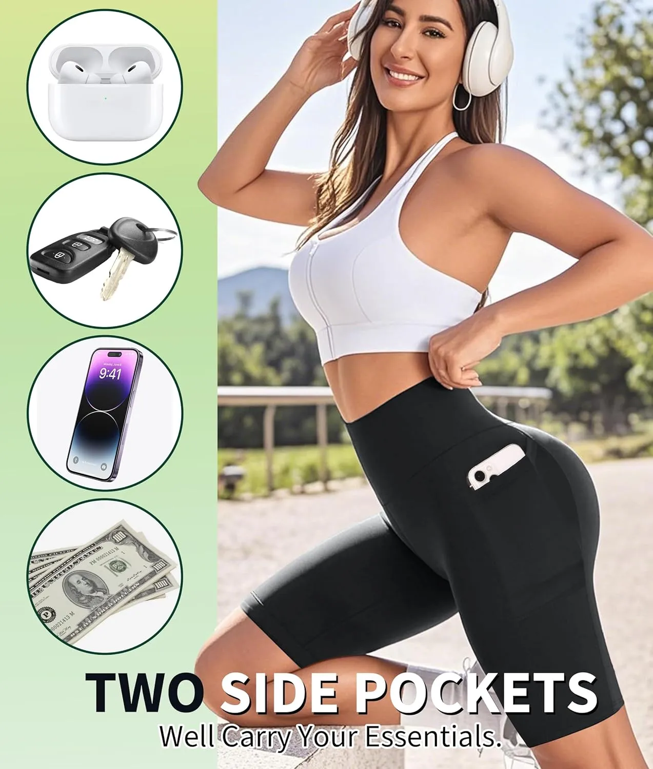 NEW YOUNG Biker Shorts with Pockets for Women High Waisted Tummy Control-5/8 Womens Bike Shorts for Workout Yoga