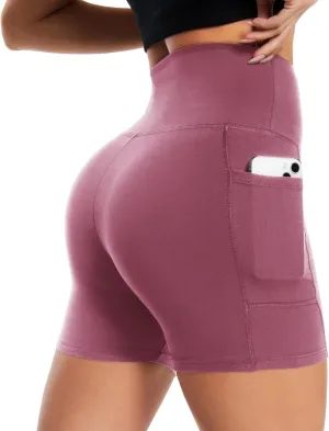 NEW YOUNG Biker Shorts with Pockets for Women High Waisted Tummy Control-5/8 Womens Bike Shorts for Workout Yoga
