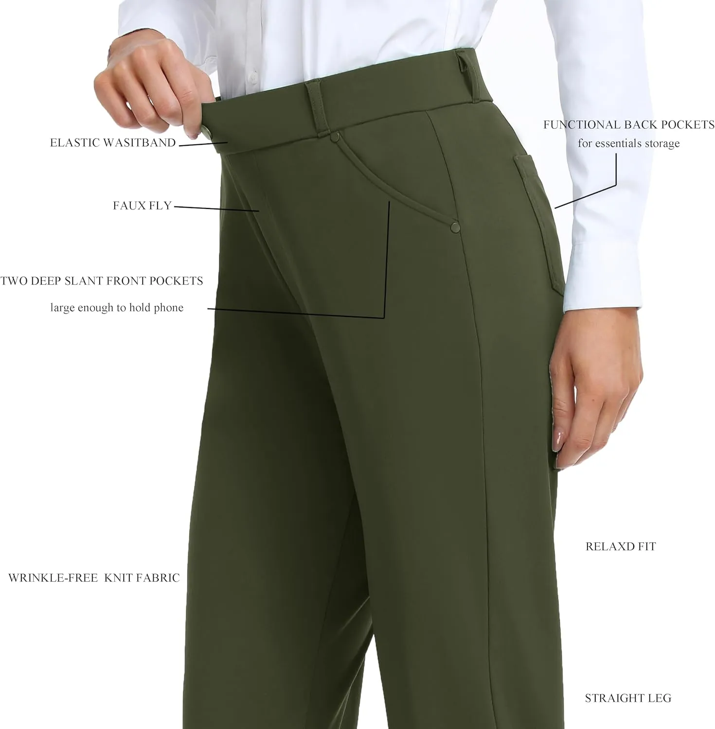 Oalka Women's Dress Pants Straight Leg Yoga Work Stretchy Pant for Office Business