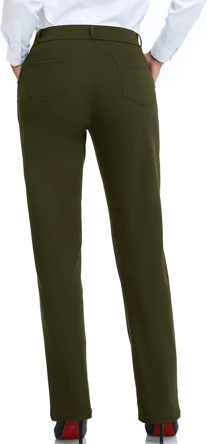 Oalka Women's Dress Pants Straight Leg Yoga Work Stretchy Pant for Office Business