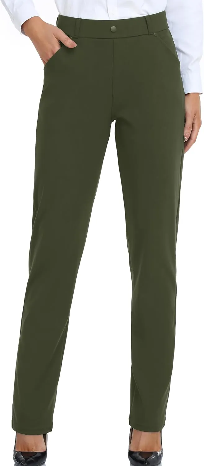 Oalka Women's Dress Pants Straight Leg Yoga Work Stretchy Pant for Office Business