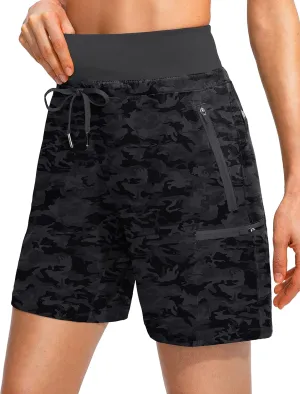 Obla Women's Hiking Cargo Shorts Zipper Pockets Soft High Waisted Quick Dry 7 Inch Long Shorts for Women Golf Athletic Summer