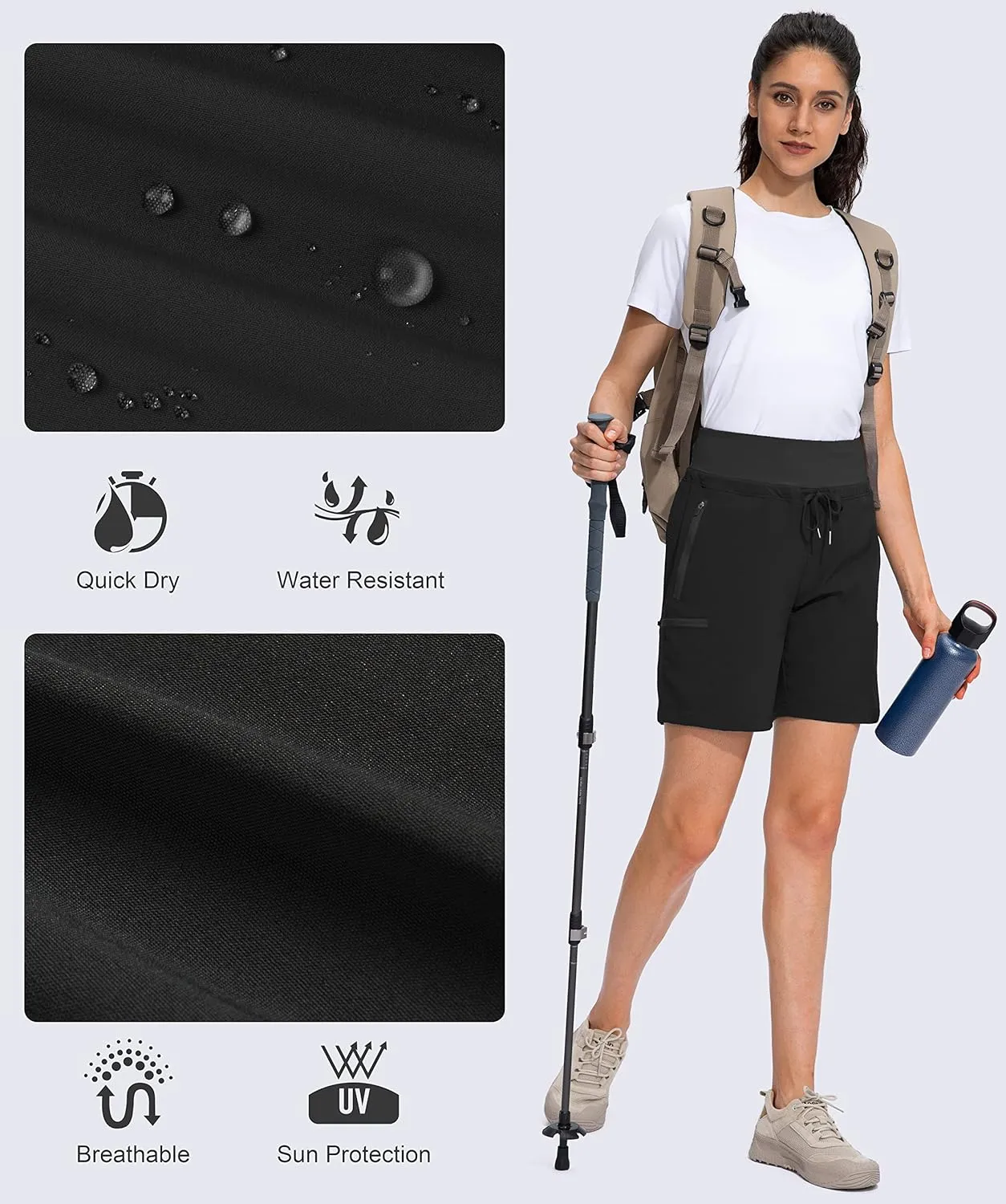 Obla Women's Hiking Cargo Shorts Zipper Pockets Soft High Waisted Quick Dry 7 Inch Long Shorts for Women Golf Athletic Summer