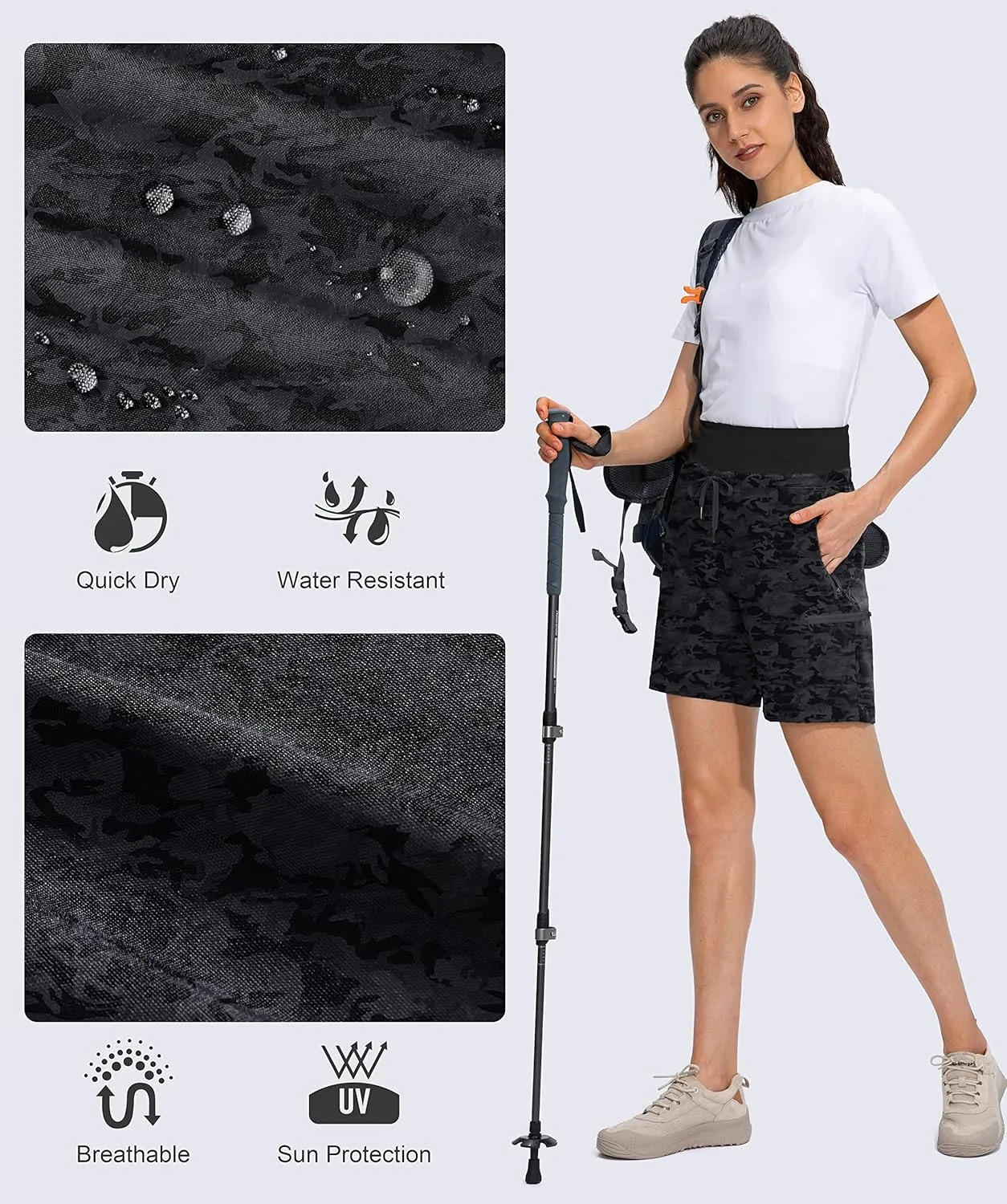 Obla Women's Hiking Cargo Shorts Zipper Pockets Soft High Waisted Quick Dry 7 Inch Long Shorts for Women Golf Athletic Summer