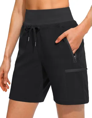 Obla Women's Hiking Cargo Shorts Zipper Pockets Soft High Waisted Quick Dry 7 Inch Long Shorts for Women Golf Athletic Summer