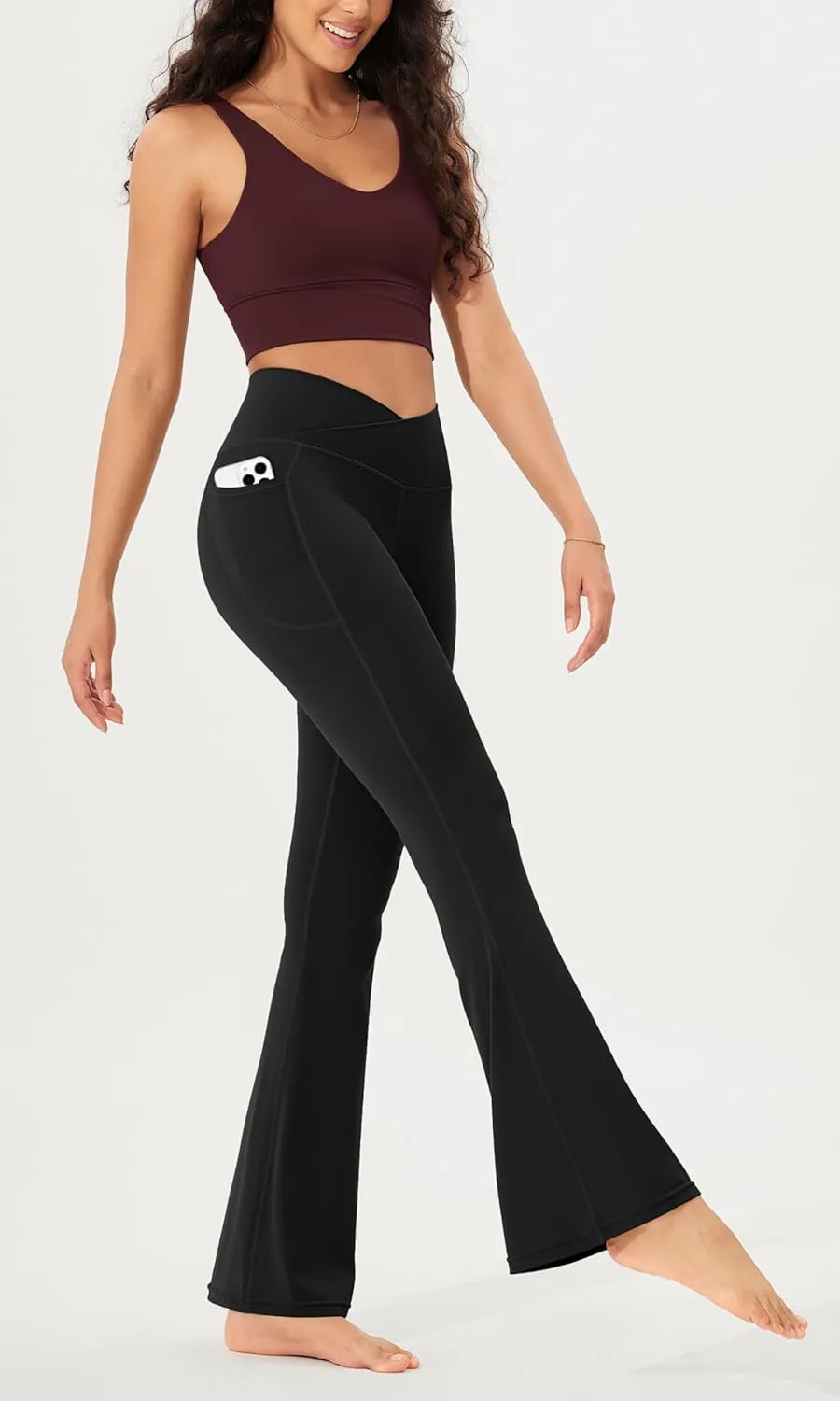 ODODOS Cloud Feeling Crossover Flared Pants with Pockets for Women, Cross Waist Bootcut Lounge Yoga Pants- 30" / 32" Inseam