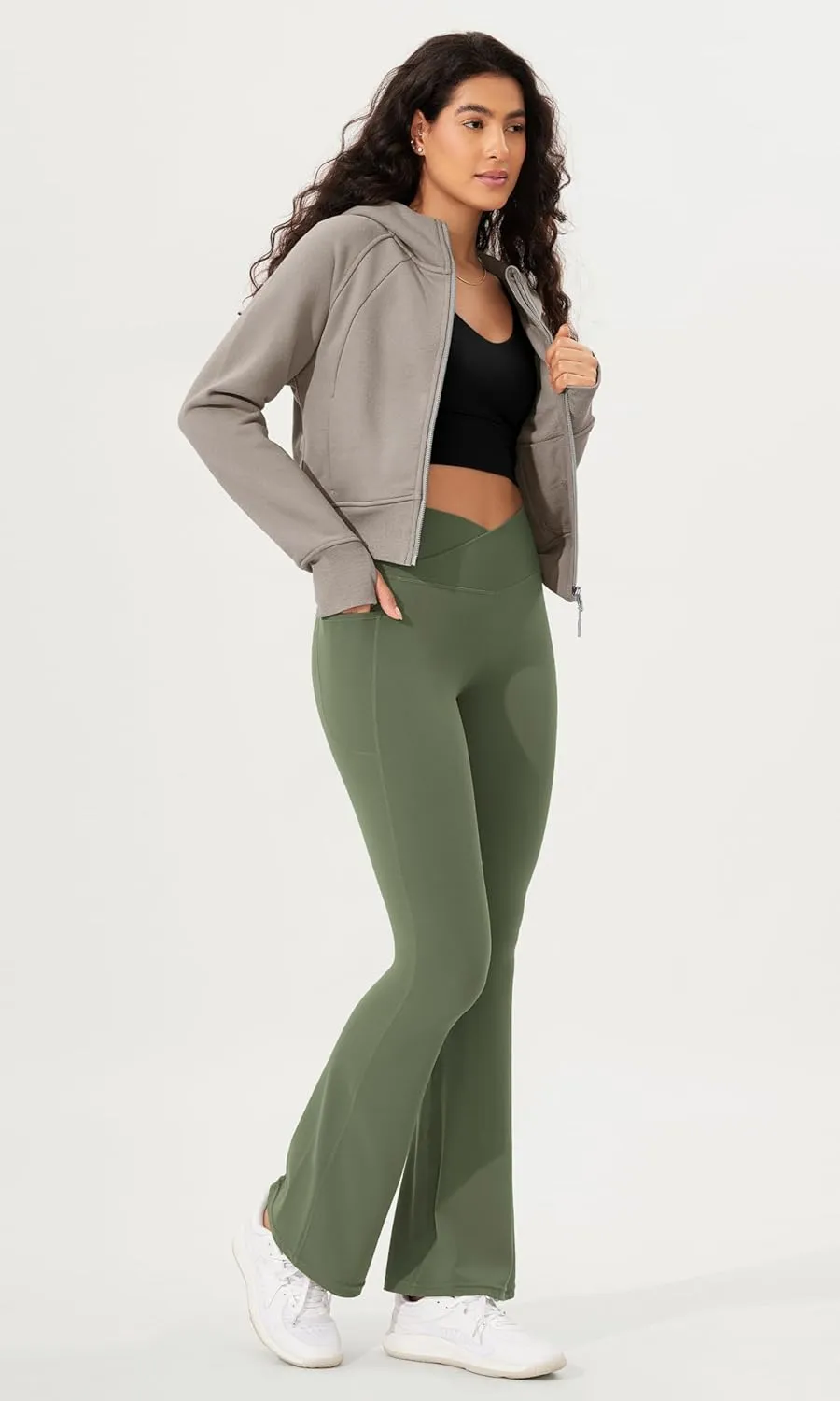 ODODOS Cloud Feeling Crossover Flared Pants with Pockets for Women, Cross Waist Bootcut Lounge Yoga Pants- 30" / 32" Inseam