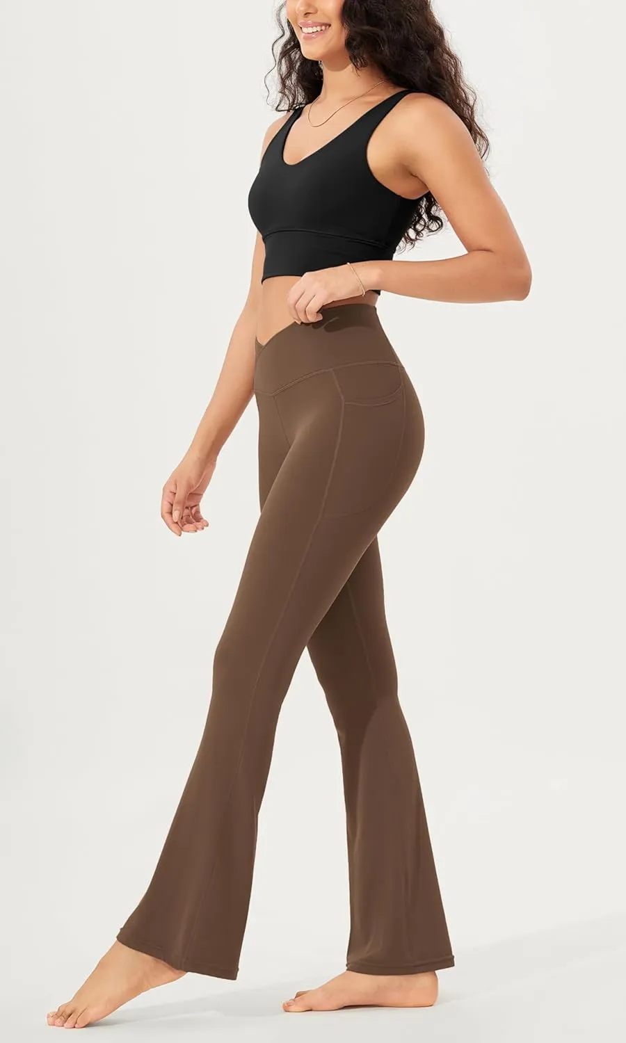 ODODOS Cloud Feeling Crossover Flared Pants with Pockets for Women, Cross Waist Bootcut Lounge Yoga Pants- 30" / 32" Inseam