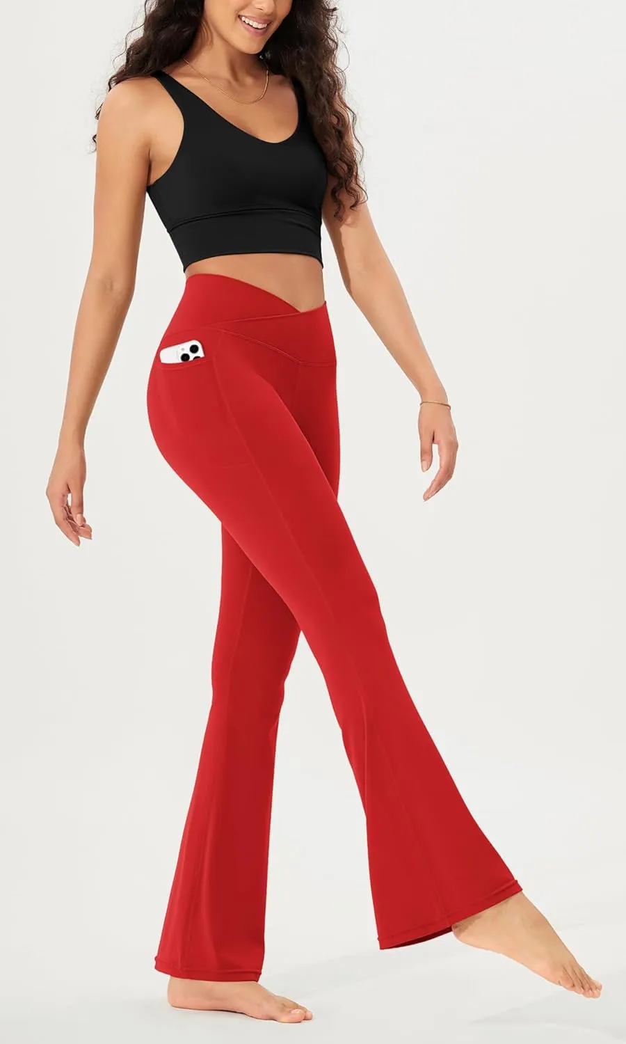 ODODOS Cloud Feeling Crossover Flared Pants with Pockets for Women, Cross Waist Bootcut Lounge Yoga Pants- 30" / 32" Inseam