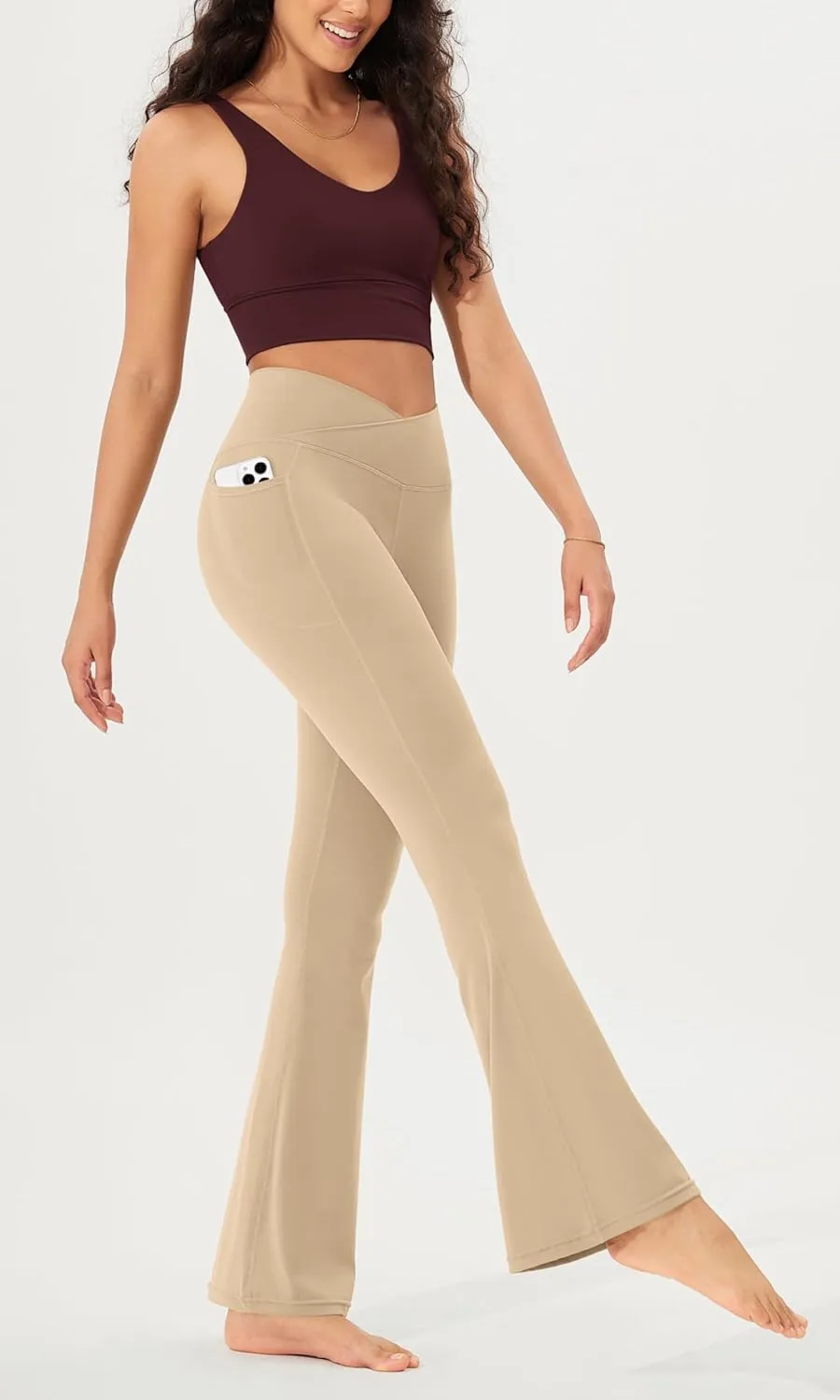 ODODOS Cloud Feeling Crossover Flared Pants with Pockets for Women, Cross Waist Bootcut Lounge Yoga Pants- 30" / 32" Inseam