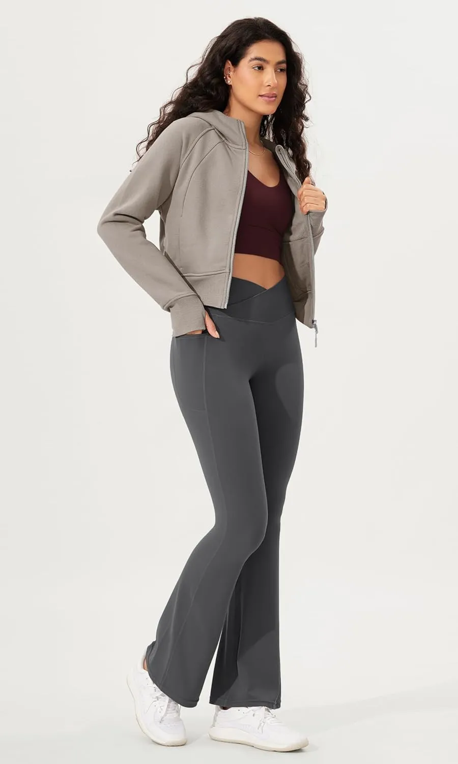 ODODOS Cloud Feeling Crossover Flared Pants with Pockets for Women, Cross Waist Bootcut Lounge Yoga Pants- 30" / 32" Inseam