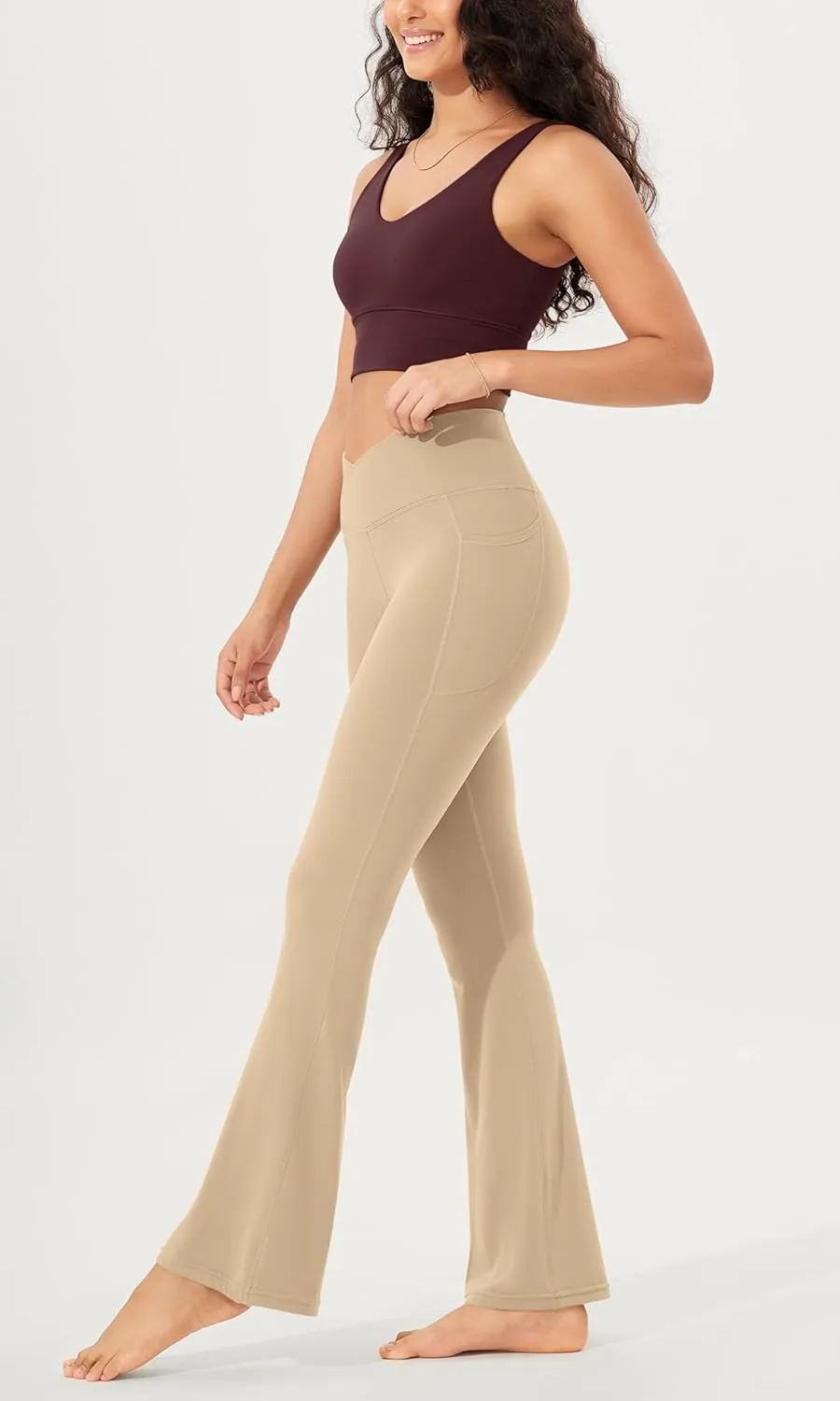 ODODOS Cloud Feeling Crossover Flared Pants with Pockets for Women, Cross Waist Bootcut Lounge Yoga Pants- 30" / 32" Inseam