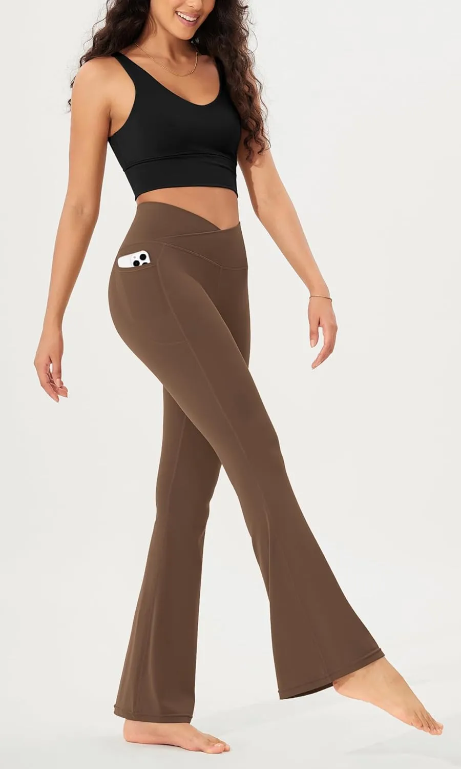 ODODOS Cloud Feeling Crossover Flared Pants with Pockets for Women, Cross Waist Bootcut Lounge Yoga Pants- 30" / 32" Inseam