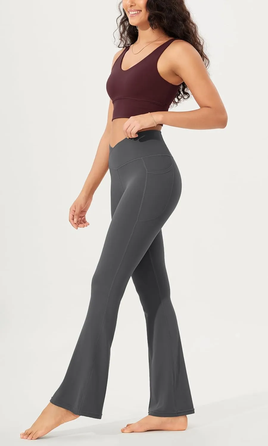 ODODOS Cloud Feeling Crossover Flared Pants with Pockets for Women, Cross Waist Bootcut Lounge Yoga Pants- 30" / 32" Inseam