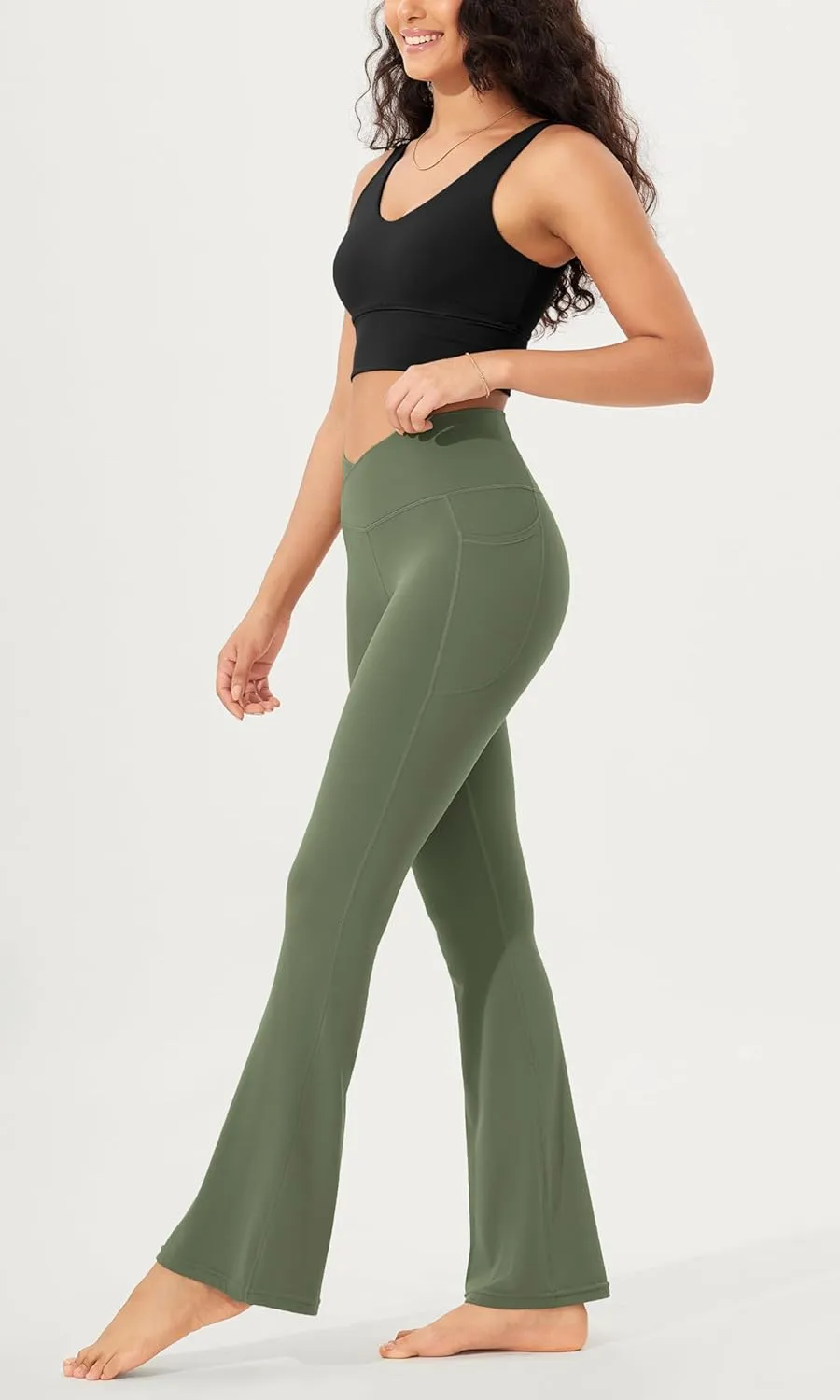 ODODOS Cloud Feeling Crossover Flared Pants with Pockets for Women, Cross Waist Bootcut Lounge Yoga Pants- 30" / 32" Inseam