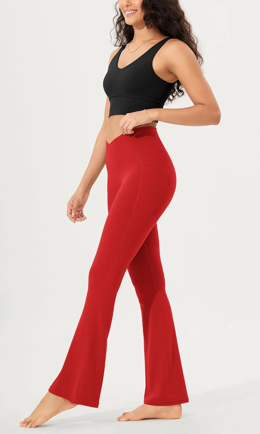 ODODOS Cloud Feeling Crossover Flared Pants with Pockets for Women, Cross Waist Bootcut Lounge Yoga Pants- 30" / 32" Inseam