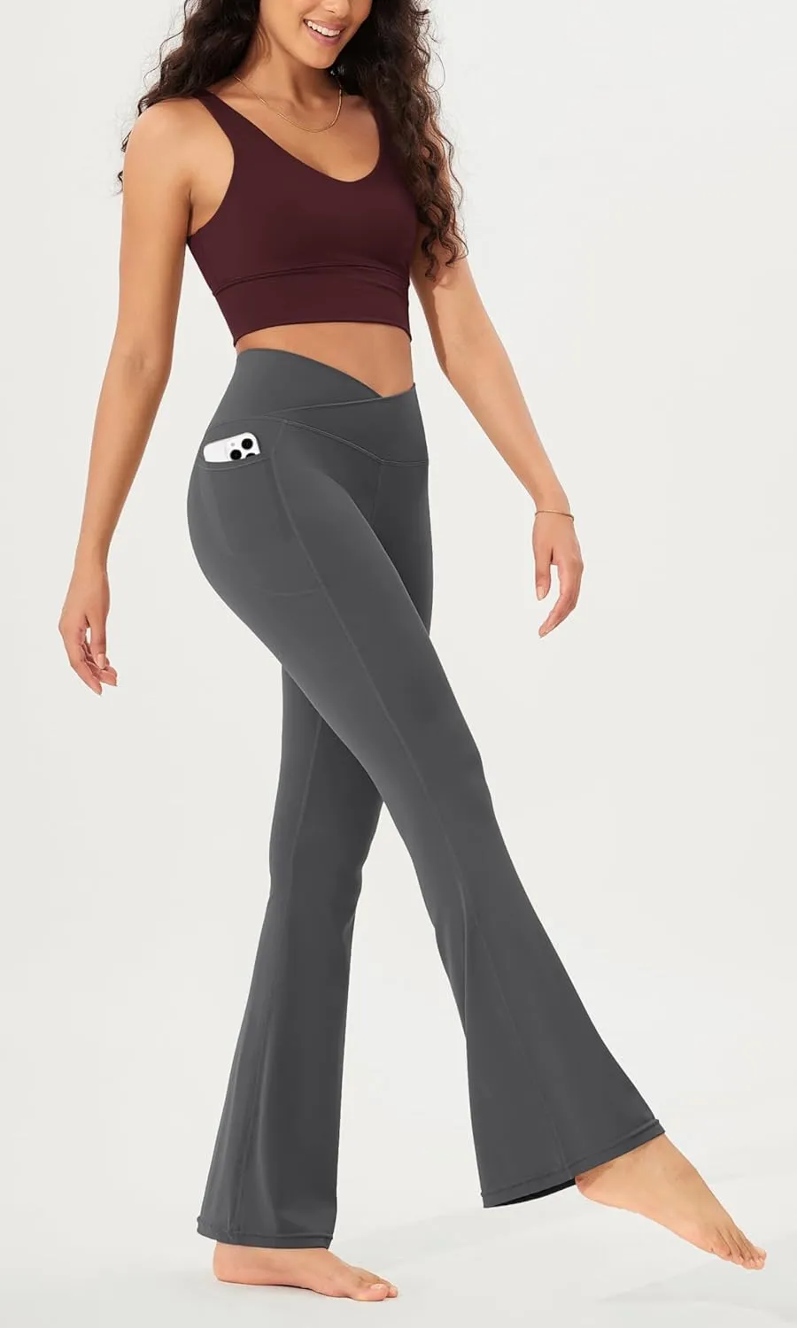 ODODOS Cloud Feeling Crossover Flared Pants with Pockets for Women, Cross Waist Bootcut Lounge Yoga Pants- 30" / 32" Inseam