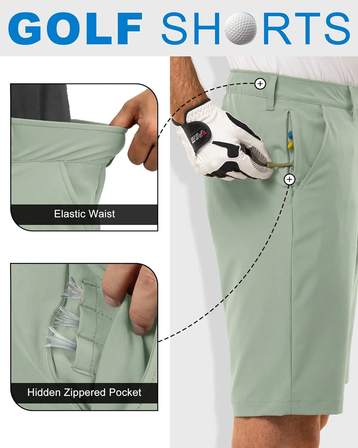 Outdoor Ventures Men's Golf Shorts 11" Inseam Classic-Fit Flat Front Stretch Casual Shorts with Pockets Summer Hiking Travel