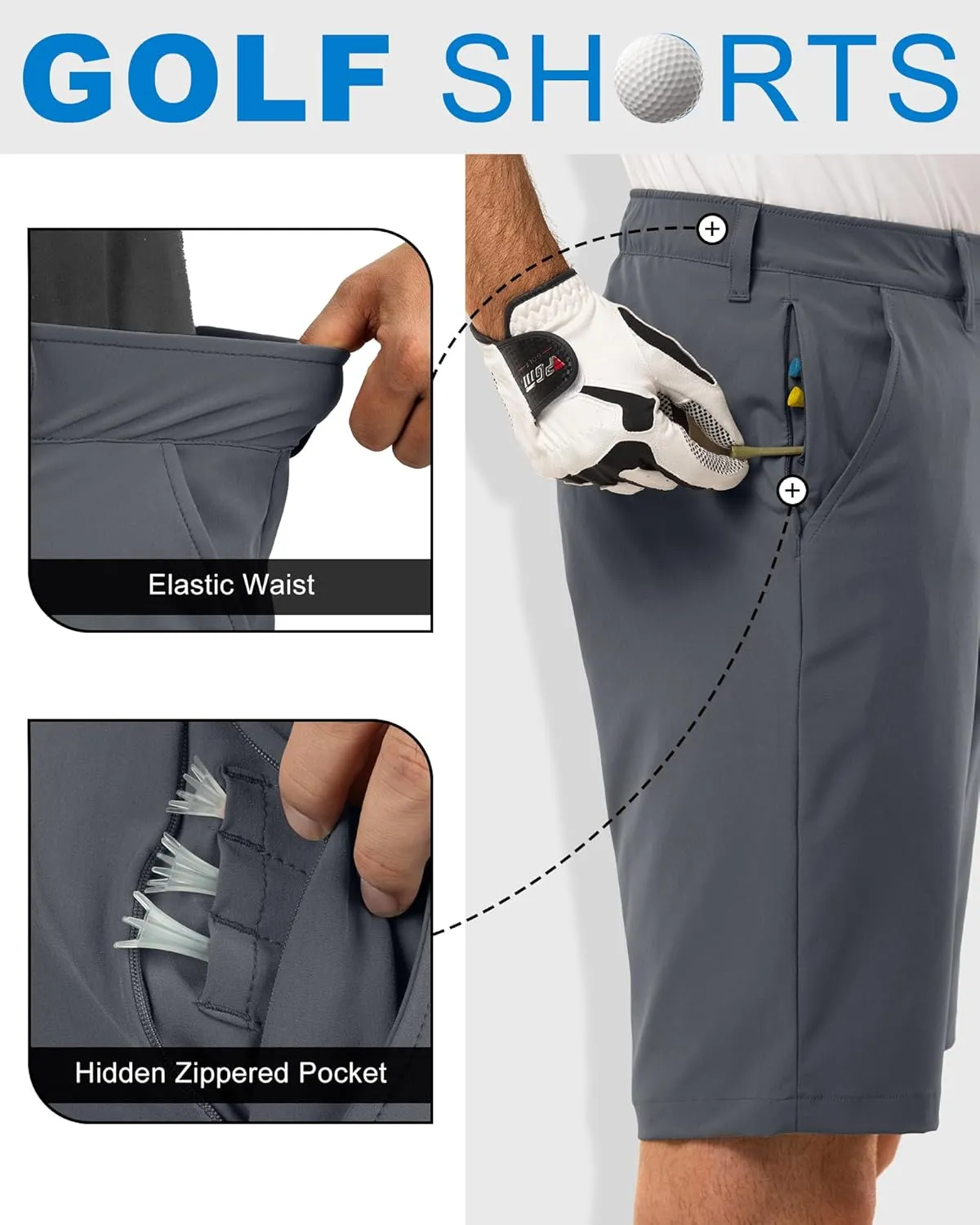 Outdoor Ventures Men's Golf Shorts 11" Inseam Classic-Fit Flat Front Stretch Casual Shorts with Pockets Summer Hiking Travel