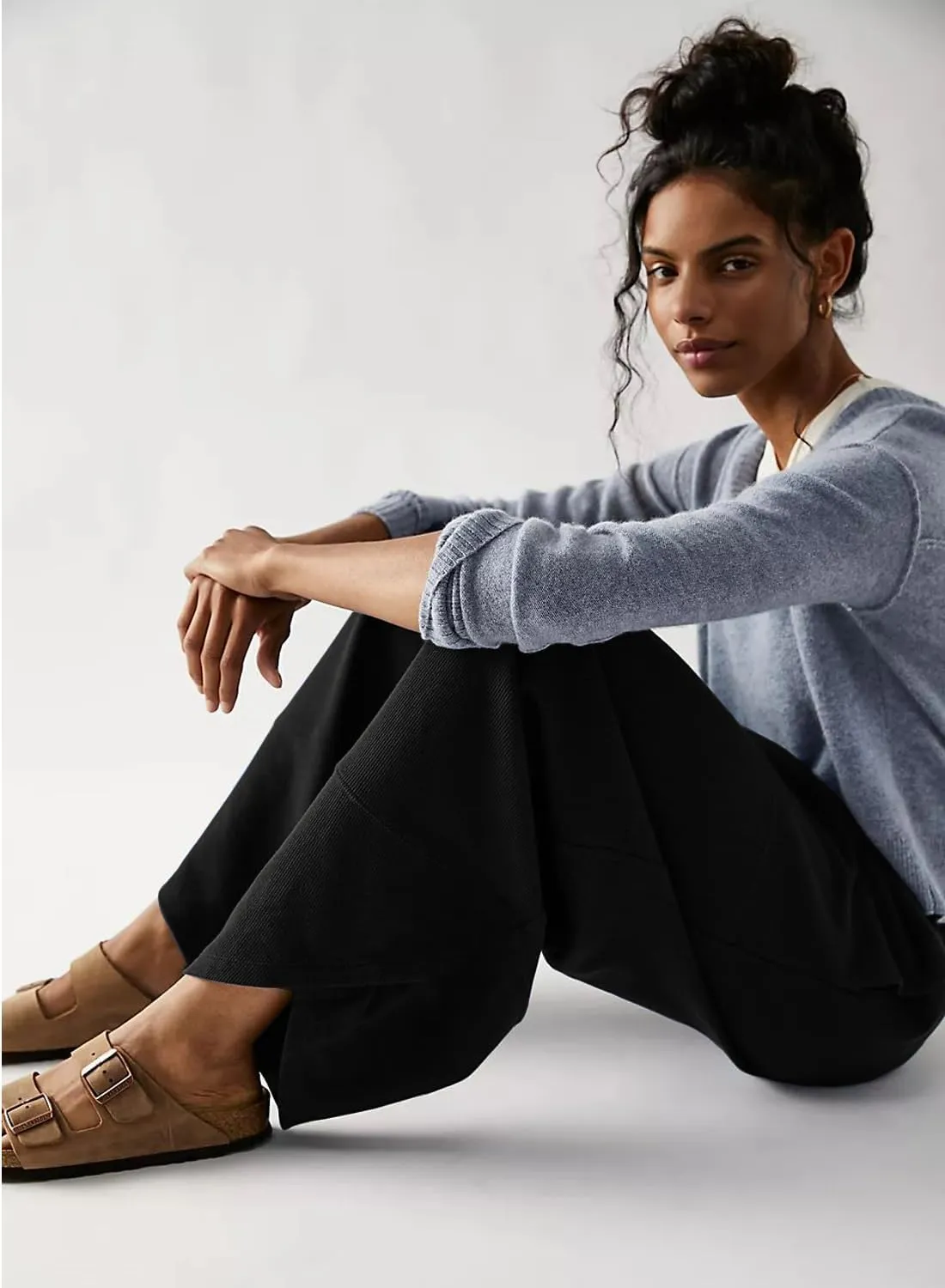 Peaceglad Cotton Linen Harem Pants with Pockets Palazzo Pants for Women Causal Cropped Wide Leg Trousers