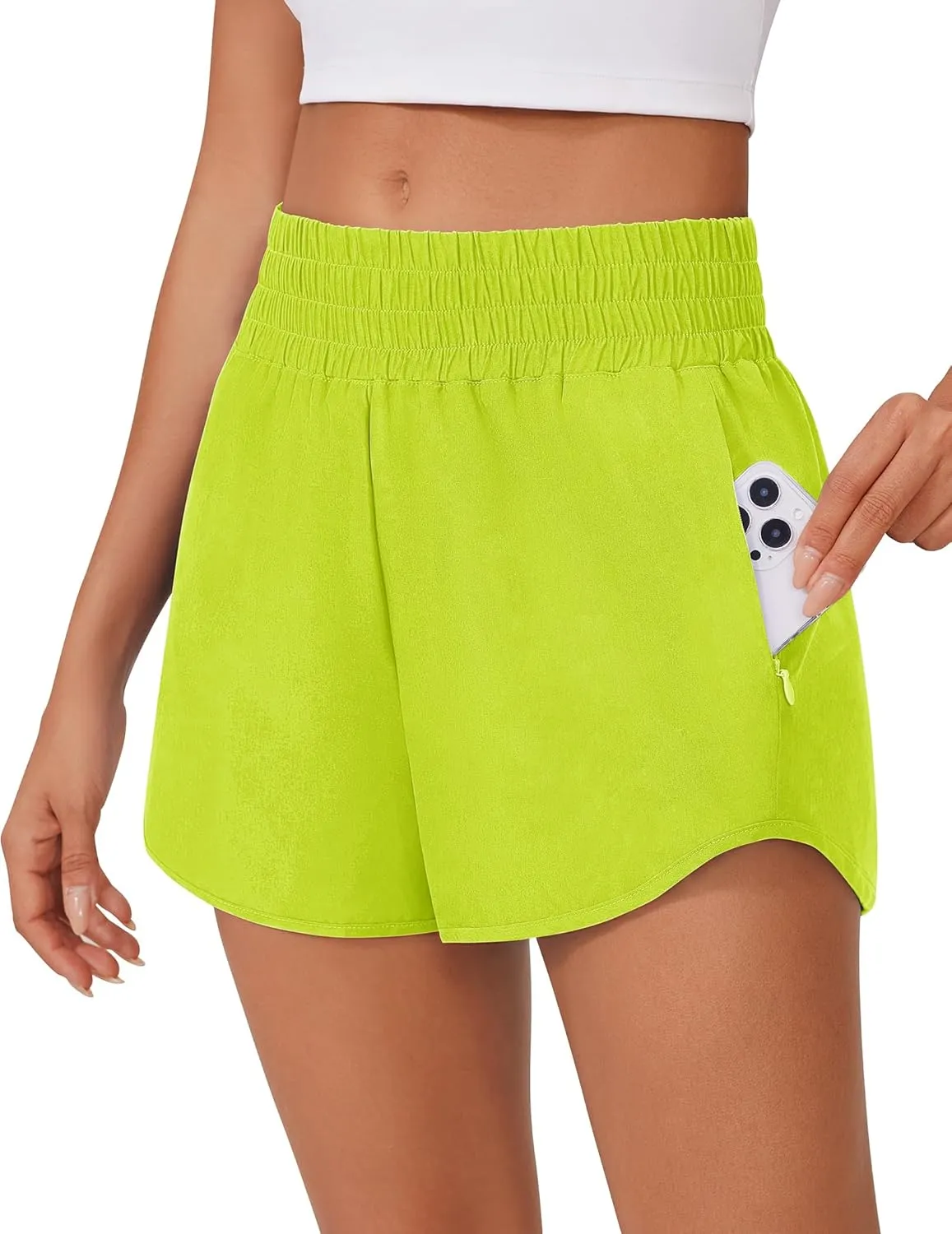 PINSPARK High Waisted Running Shorts for Women 3" Inseam Mesh Liner Quick Dry Sport Athletic Workout Shorts with Zip Pockets