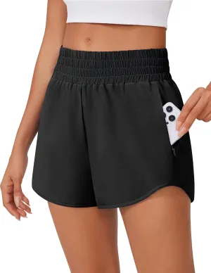 PINSPARK High Waisted Running Shorts for Women 3" Inseam Mesh Liner Quick Dry Sport Athletic Workout Shorts with Zip Pockets
