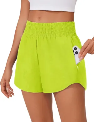 PINSPARK High Waisted Running Shorts for Women 3" Inseam Mesh Liner Quick Dry Sport Athletic Workout Shorts with Zip Pockets