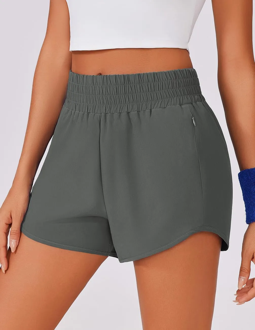 PINSPARK High Waisted Running Shorts for Women 3" Inseam Mesh Liner Quick Dry Sport Athletic Workout Shorts with Zip Pockets