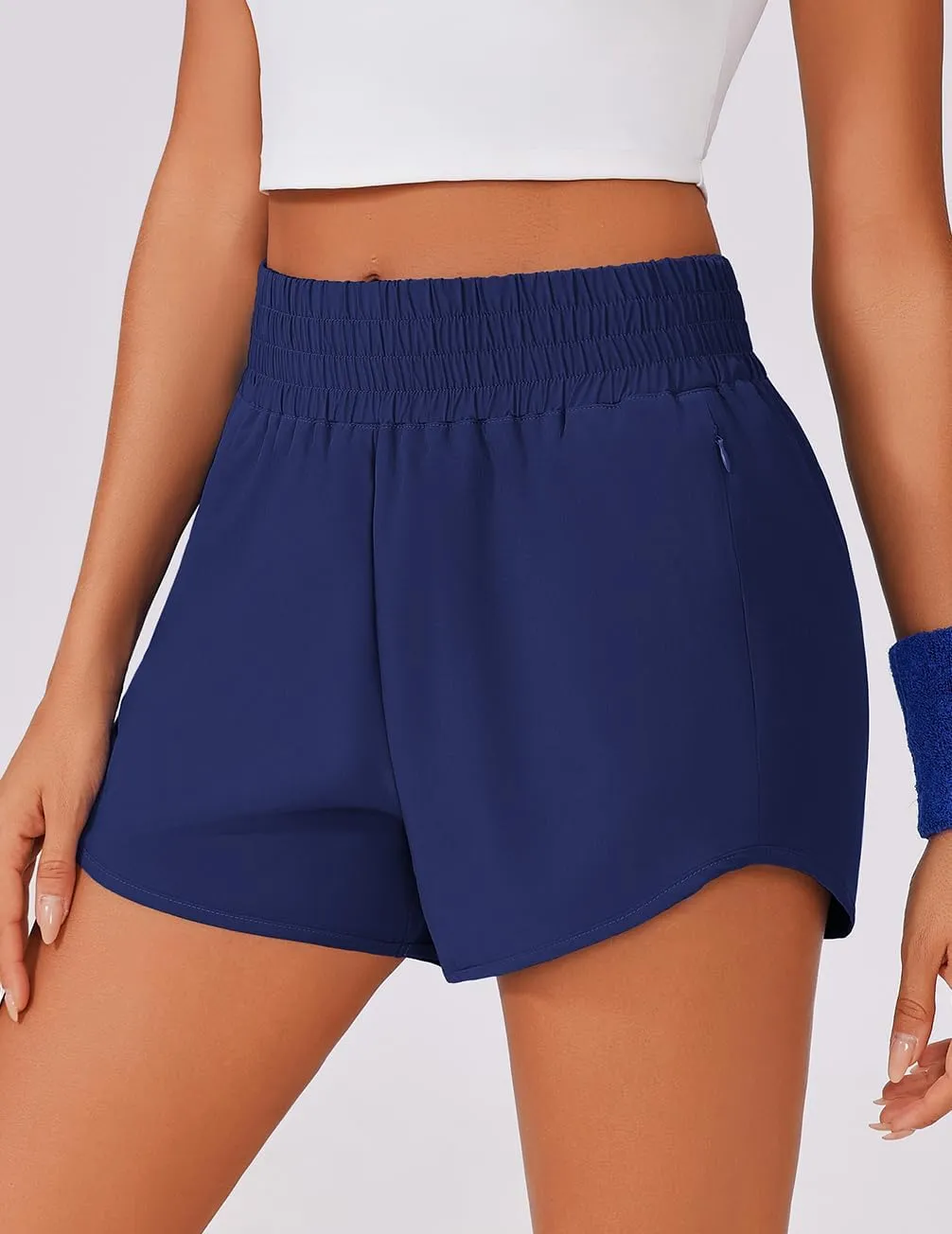 PINSPARK High Waisted Running Shorts for Women 3" Inseam Mesh Liner Quick Dry Sport Athletic Workout Shorts with Zip Pockets