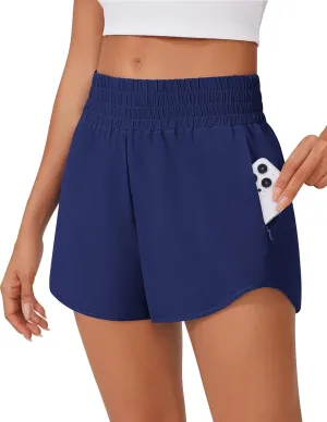 PINSPARK High Waisted Running Shorts for Women 3" Inseam Mesh Liner Quick Dry Sport Athletic Workout Shorts with Zip Pockets