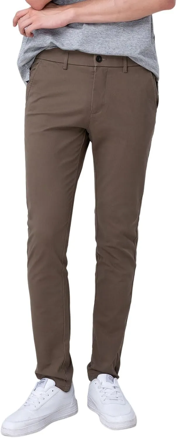 Plaid&Plain Men's Skinny Stretchy Khaki Pants Colored Pants Slim Fit Slacks Tapered Trousers