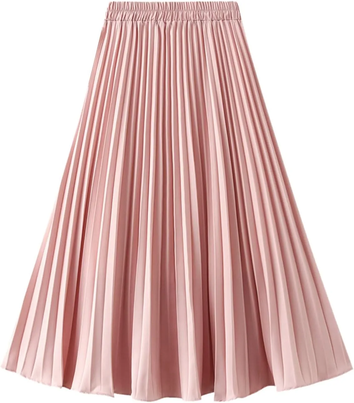 Pleated Flowy Long Maxi Skirts for Women Summer Casual Boho Beach Skirt Solid Color High Waisted Swing Tiered A-Line Skirt
