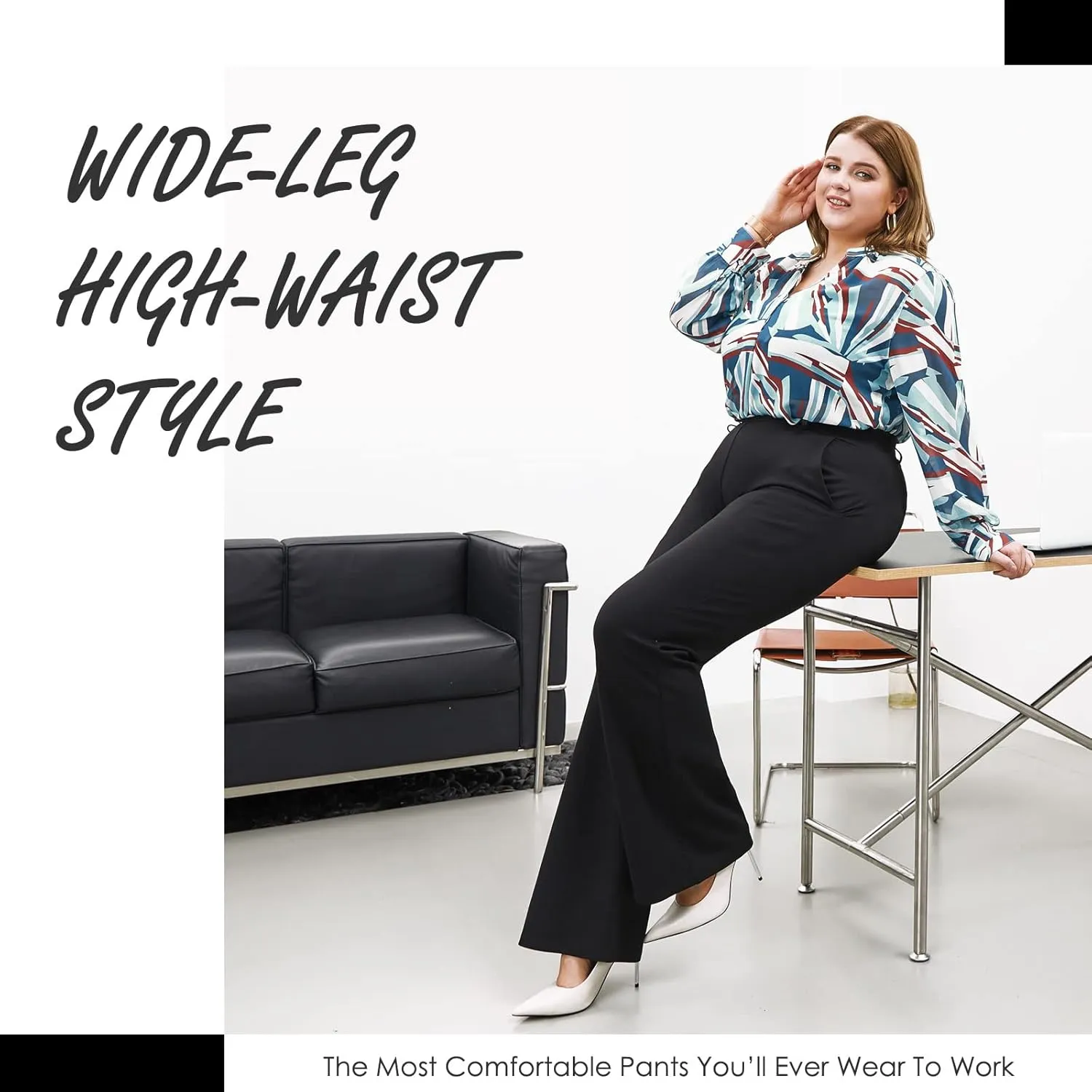 Plus Size Women's Wide-Leg Dress Pants - High Waisted Capri for Business Casual,Work Clothes for Office