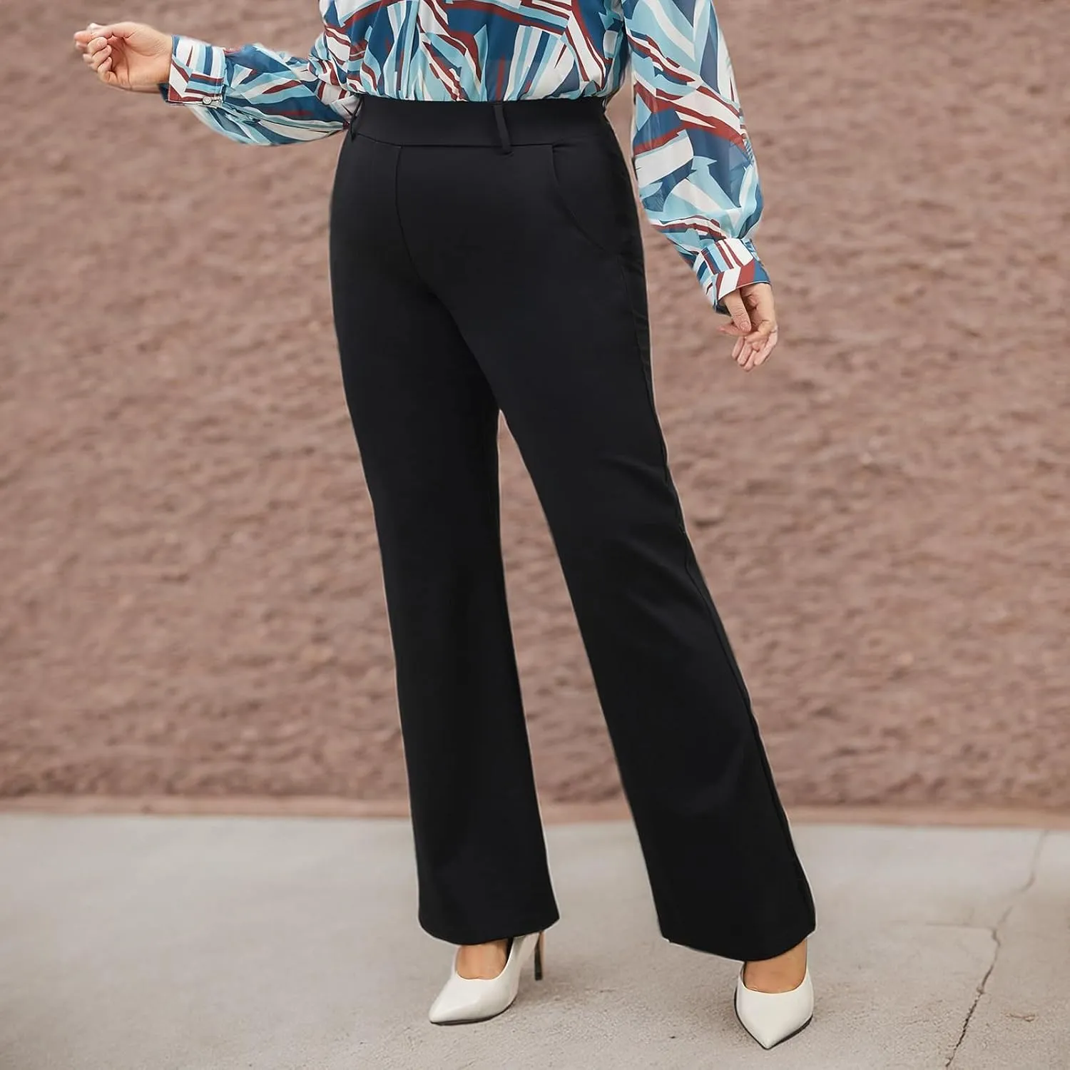 Plus Size Women's Wide-Leg Dress Pants - High Waisted Capri for Business Casual,Work Clothes for Office