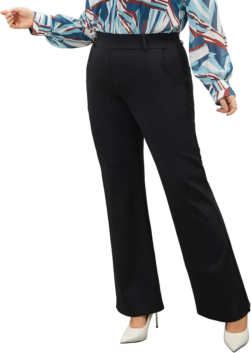 Plus Size Women's Wide-Leg Dress Pants - High Waisted Capri for Business Casual,Work Clothes for Office