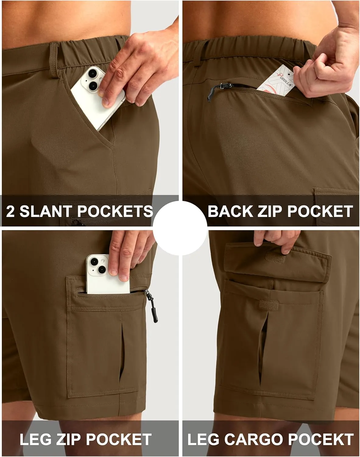Pudolla Men's Hiking Cargo Shorts 7" Lightweight Quick Dry Casual Work Shorts for Men Summer Travel Golf with 5 Pockets