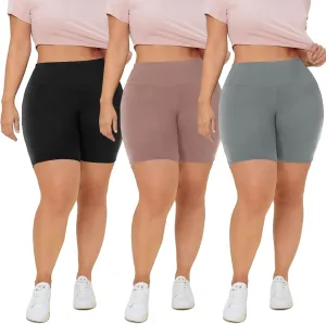 QGGQDD 3 Pack Plus Size Biker Shorts for Women  8" High Waisted Black Shorts for Yoga Workout (2X 3X 4X)
