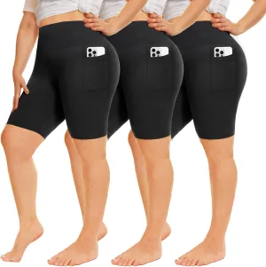 QGGQDD 3 Pack Plus Size Biker Shorts for Women  8" High Waisted Black Shorts for Yoga Workout (2X 3X 4X)
