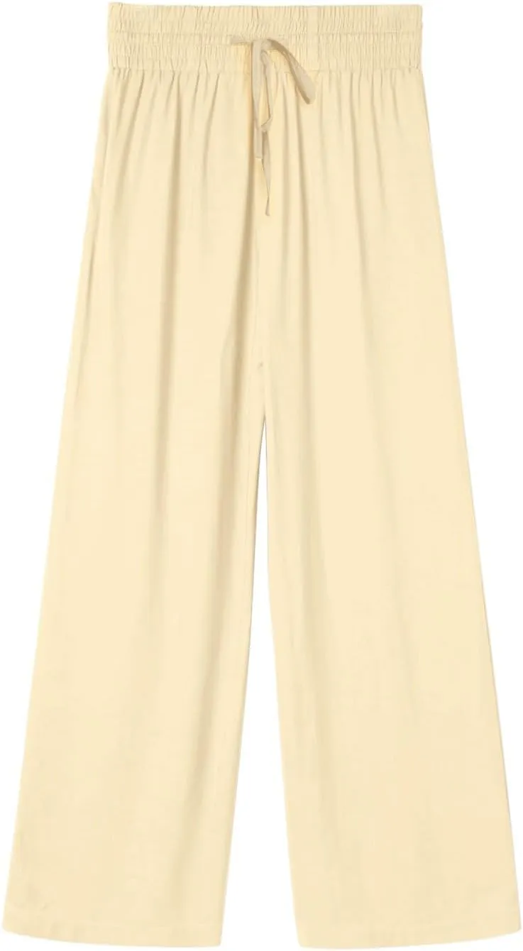QWENTMTNTY High Waisted Palazzo Pants for Women Cotton Linen Wide Leg Casual Summer Plus Size Long Pants Trousers Pockets
