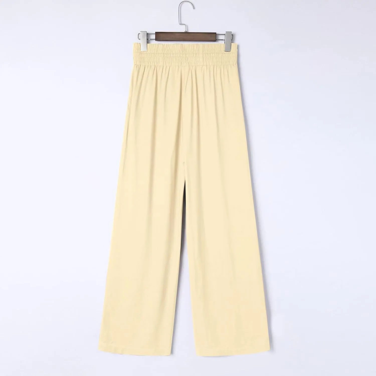 QWENTMTNTY High Waisted Palazzo Pants for Women Cotton Linen Wide Leg Casual Summer Plus Size Long Pants Trousers Pockets