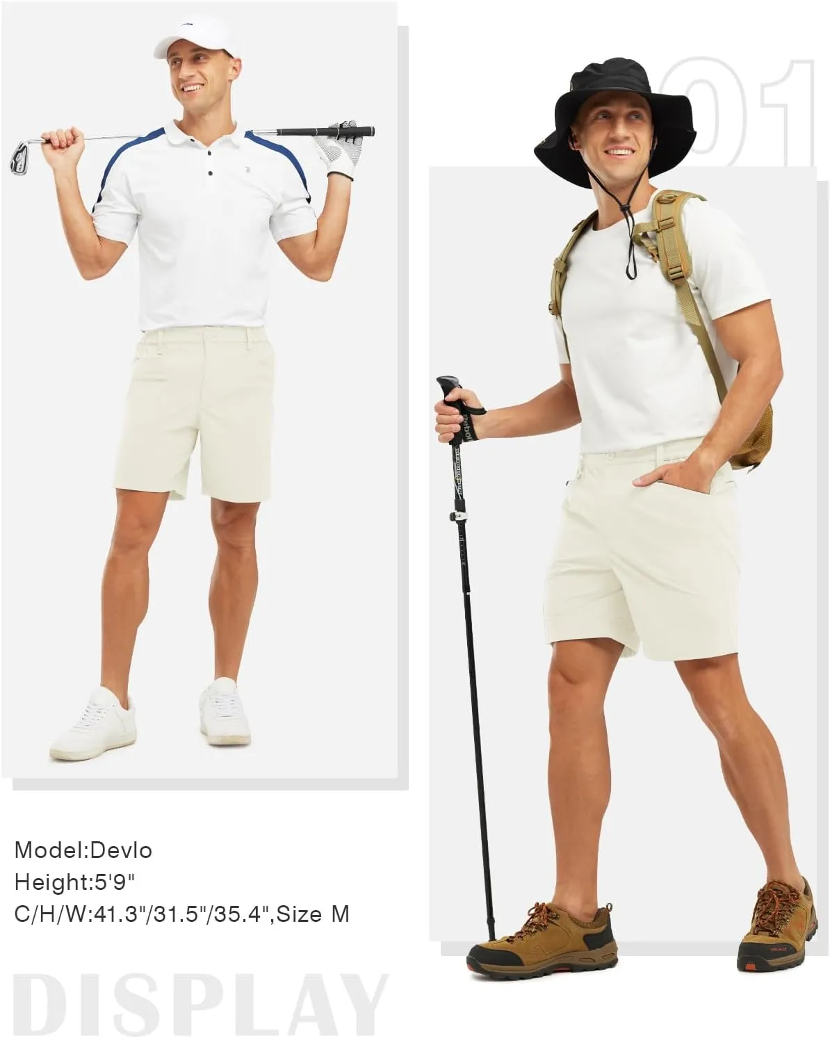 Rdruko Men's Stretch Golf Shorts 7 Inch Inseam Dress Casual Dry Fit Elastic Waist Lightweight Flat Front Work Shorts