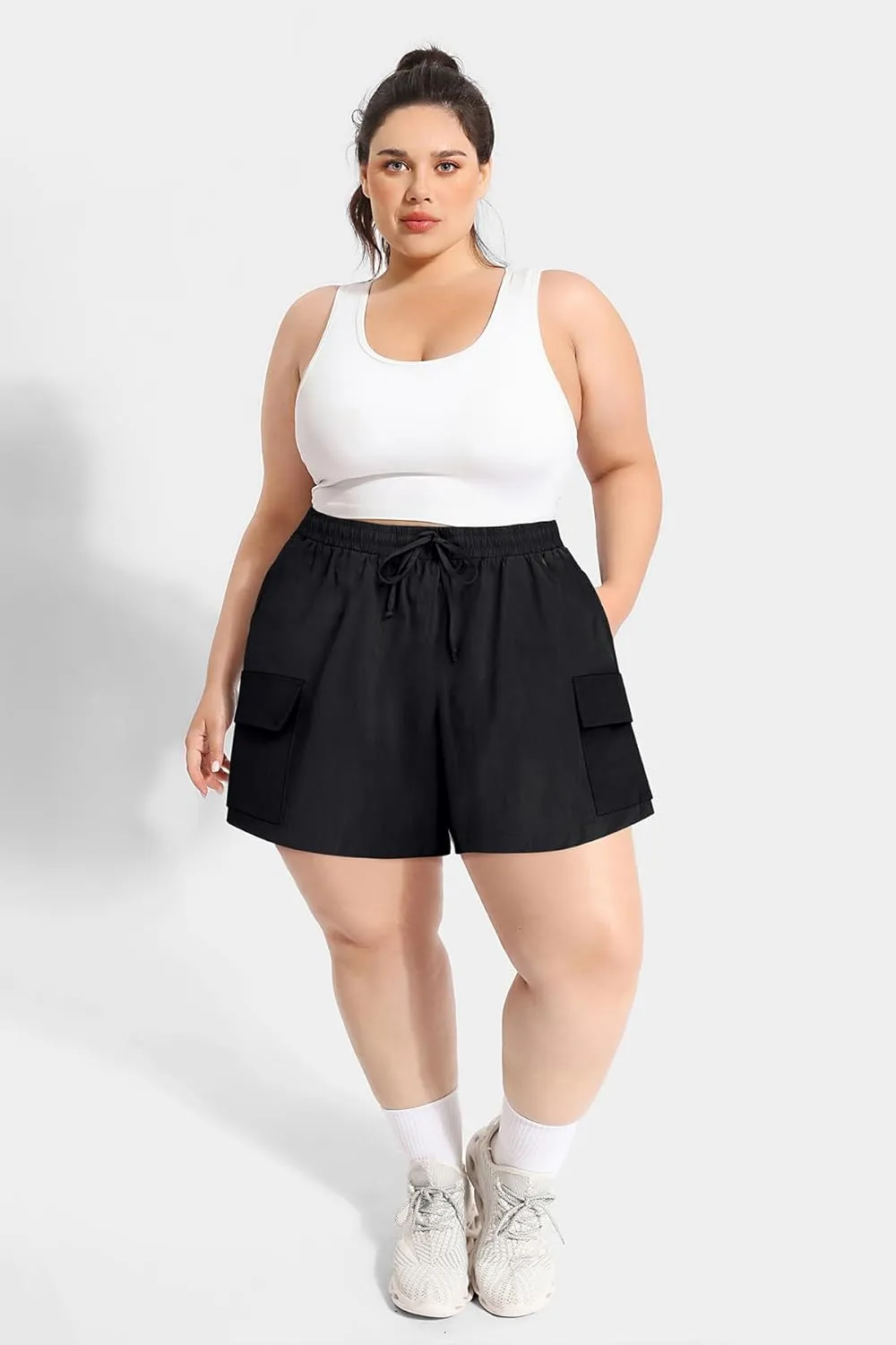 RITERA Plus Size Shorts for Curvy Women Lightweight Elastic Waist with Pockets Drawstring Womens Casual Shorts for Summer