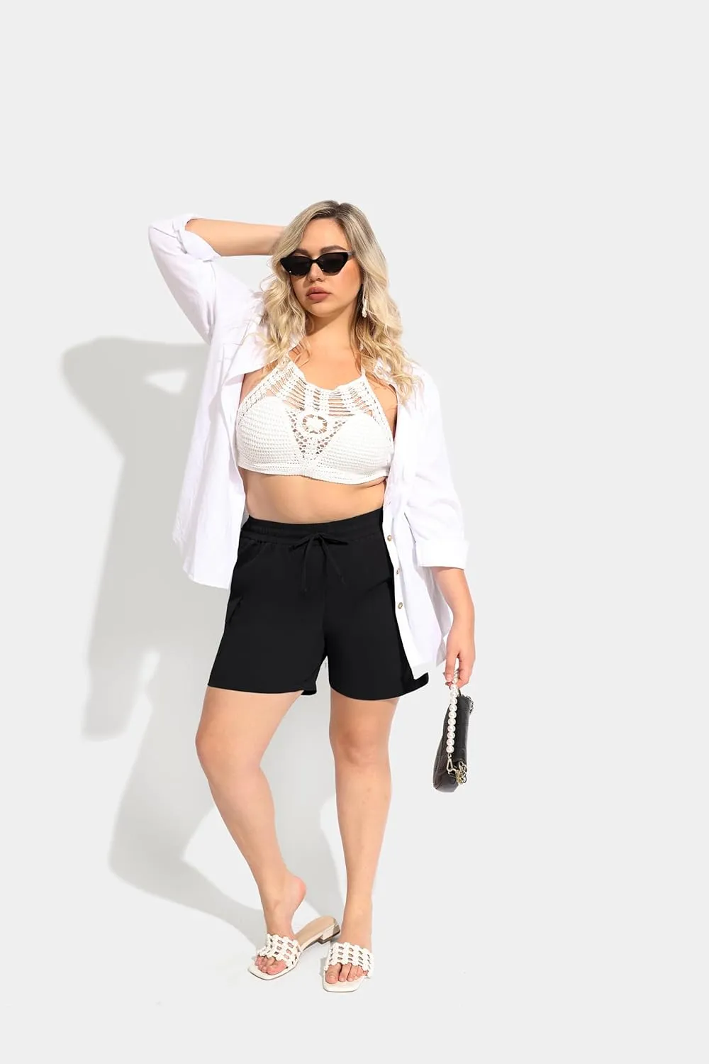 RITERA Plus Size Shorts for Curvy Women Lightweight Elastic Waist with Pockets Drawstring Womens Casual Shorts for Summer