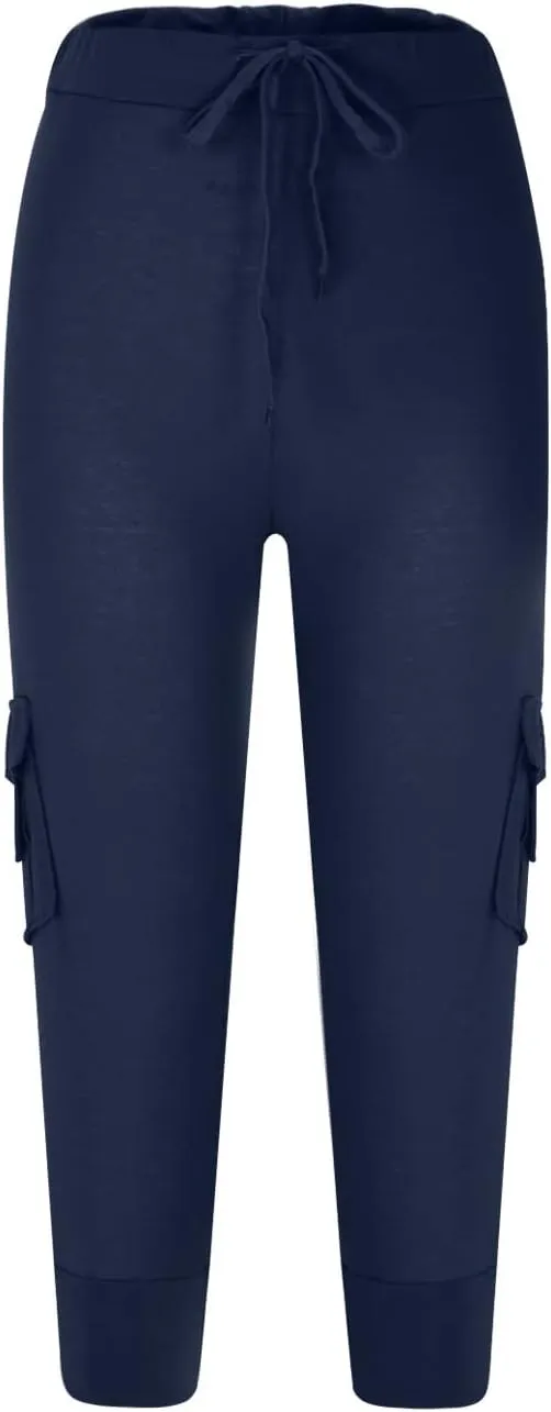 RKSTN Womens Capri Pants for Summer 2025 Casual Lightweight Leggings High Wasit Elastic Pant with Pockets Cropped Trousers