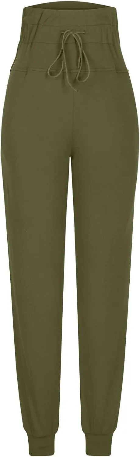 RKSTN Womens Fall Winter Yoga Pants Fleece Lined Leggings High Waist Drawstring Stretchy Sports Running Fitness Pant
