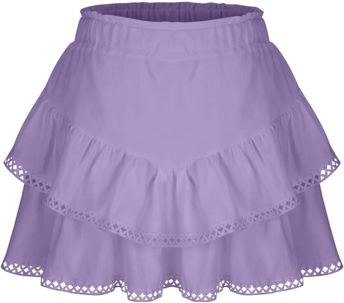 Ruffle Skorts for Women Flowy Tiered Skirt with Built in Shorts A Line High Waisted Mini Skirt Boho Beach Shorts